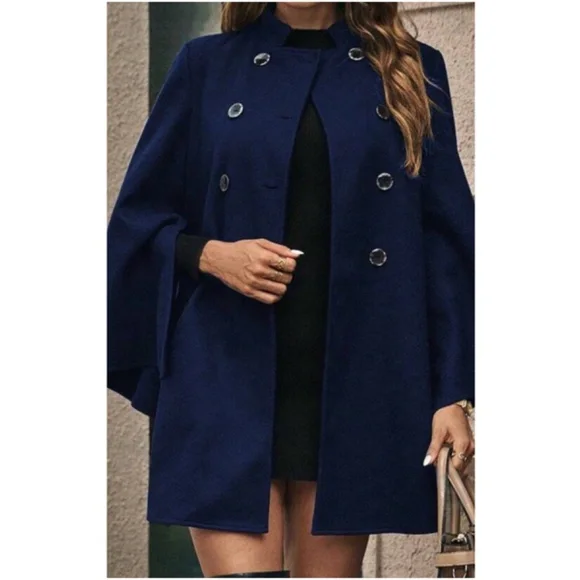 Classic Double Breasted Wide Sleeve Jacket Coat - Picture 2 of 7